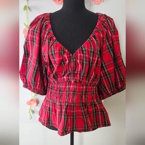 NWT Old Navy Tartan Plaid Peplum Top Size XXL